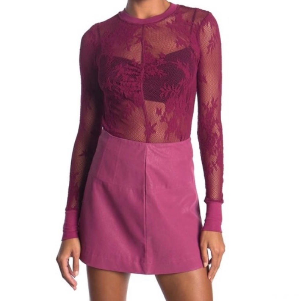 New Maroon Free People Mesh Top